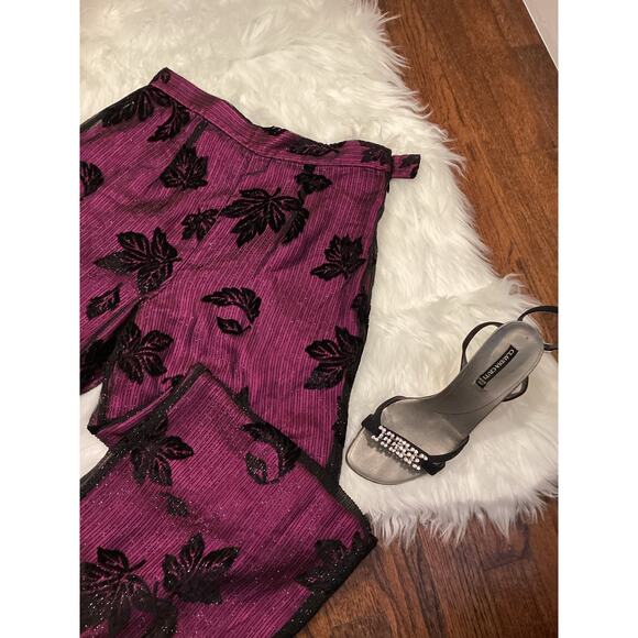 ZION NY Purple Black Metallic Floral Evening Wide 90s High Waist Pants S 27w Hot - Picture 13 of 14